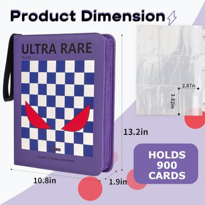 9-Pocket Trading Card Binder, PU Leather Zip Card Binder Album Holds 900 Cards for TCG, Sports Cards, Collectible Cards（CARTOON） - color: Cartoon3