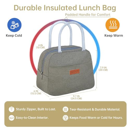 JBGOYON 4-in-1 Bento Box and Insulated Lunch Bag Set, Khaki | 6-hour insulation, 7.5 L lunch bag, leakproof 1.9 L container with 2 sauce cups, fork and spoon, 2 snack bags, BPA-fre - color: Khaki