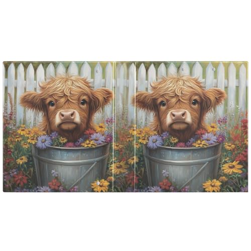 3 Ring Binder Highland Cow Flower 1.5 Inch Round Rings Holds 200 Sheets, Daily Women Men Office School Supplies 2 PCS - size: 2PCS