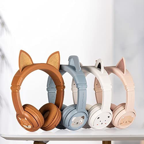 BuddyPhones PlayEars Plus | Polar Bear Ear Foldable Bluetooth Kids Headphones + Microphone, Works Wired or Wireless - SafeAudio Volume-Limiting for iPhone/iPad/Tablet/PC and More