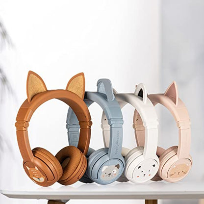 BuddyPhones PlayEars Plus | Polar Bear Ear Foldable Bluetooth Kids Headphones + Microphone, Works Wired or Wireless - SafeAudio Volume-Limiting for iPhone/iPad/Tablet/PC and More