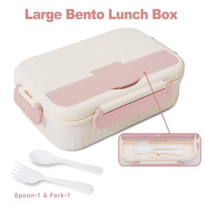Bento Box Adult, 1800 ML Bento Lunch Box for Kids Children with 3 Compartments, Lunch Food Containers with Spoon & Fork, Microwave & Dishwasher Safe, BPA-Free and Food-Safe Materials(Pink) - color: Pink