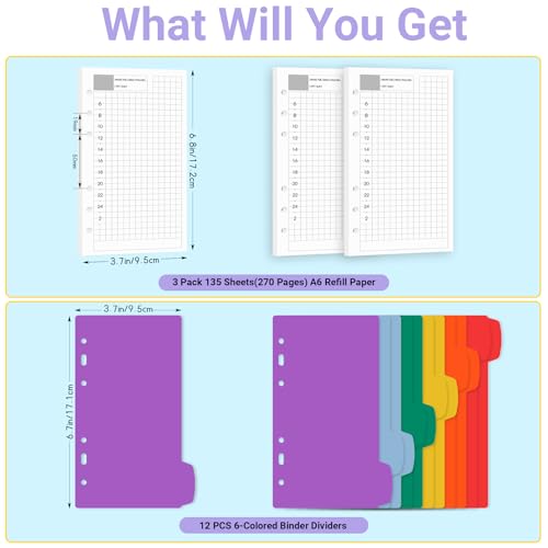 Antner A6 Daily Planner Refill Paper 6 Hole Planner Inserts for A6 6-Ring Refillable Binder, 135 Sheets/270 Pages Undated Day Loose Leaf Filler Paper with 12 PCS Binder Dividers for Daily Schedule - color: Daily Plan Paper