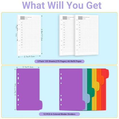 Antner A6 Daily Planner Refill Paper 6 Hole Planner Inserts for A6 6-Ring Refillable Binder, 135 Sheets/270 Pages Undated Day Loose Leaf Filler Paper with 12 PCS Binder Dividers for Daily Schedule - color: Daily Plan Paper