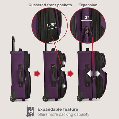 U.S. Traveler Rio Lightweight Softside Rolling Carry-on Suitcase, 2-Wheel Single, Purple - color: Purple, size: 21"