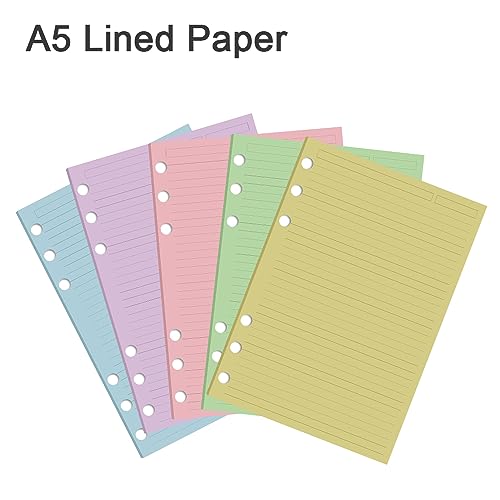 (3 Pack) A5 Filler Paper, 6 Hole Notebook Refills Paper for 6 Ring Refillable Binder, 110 Gsm 5-Color Loose Leaf Planner Refill Paper, 300 Sheets/600 Pages, 5.7x8.3 Inch - color: blue