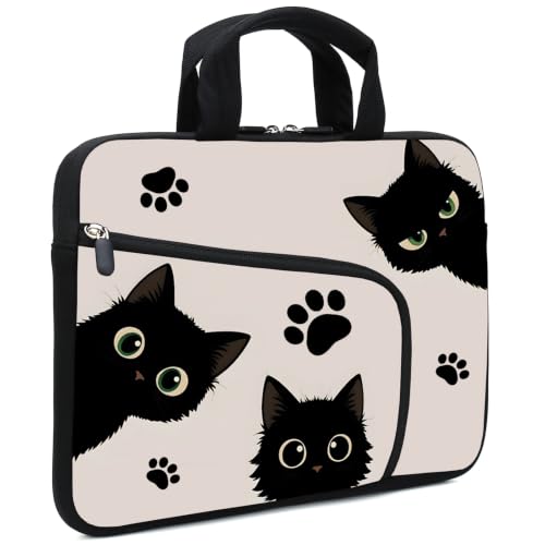 12 Inch Laptop Sleeve Carrying Bag with Handle， Front Pocket for Placing Power Adapter and Mouse for men women - color: Cat-1