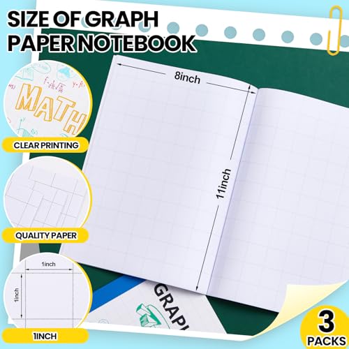 Ctosree 3 Pcs Primary Graph Paper for Kids 1 Inch Squares Elementary Math Graph Paper Composition Notebook 8.5 x 11 Inches Quad Ruled Grid Notebook for Kids K-2 School Supplies - size: 1 Inch