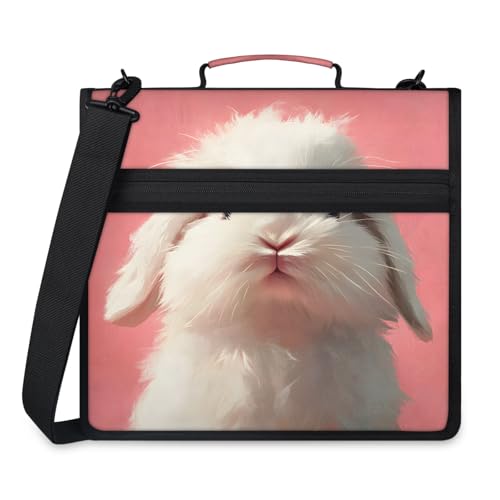 Rabbit Pink Zipper Binder, 3 D-Ring Expanding File Folder with Handle & Adjustable Shoulder Strap, 400 Sheets Capacity Multi-Pocket Organizer for 13 Inch Laptop - color: Rabbit Pink