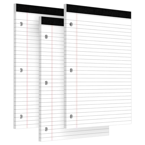 3 Hole Legal Pad 8.5 x 11, 3 Pack White Note Pads, Notebook Paper Wide Ruled, Writing Paper Pads, Notepads with Binder Holes, Lined Paper 8.5x11, Ideal for School, Home, Office, 30 Sheets/Pack - style: 3 Pack-30 Sheets/Pad-White