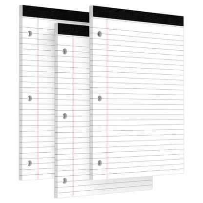 3 Hole Legal Pad 8.5 x 11, 3 Pack White Note Pads, Notebook Paper Wide Ruled, Writing Paper Pads, Notepads with Binder Holes, Lined Paper 8.5x11, Ideal for School, Home, Office, 30 Sheets/Pack - style: 3 Pack-30 Sheets/Pad-White