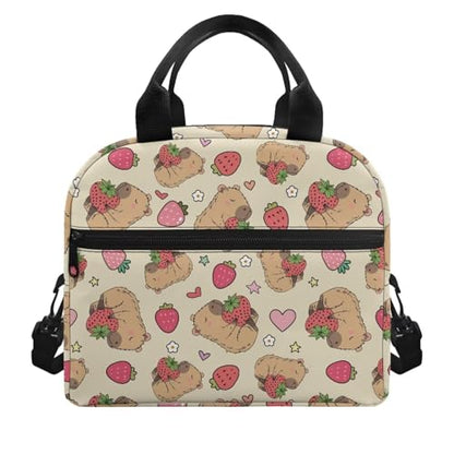 Cute Capybara Kindergarten Lunch Box for Girls 4-6 Strawberry Preschool Lunch Box for Girls 6-8 Kindergarten Meal Bag Toddler Students Elementary School Adjustable Shoulder Strap Lightweight - color: Strawberry Cute Capybara