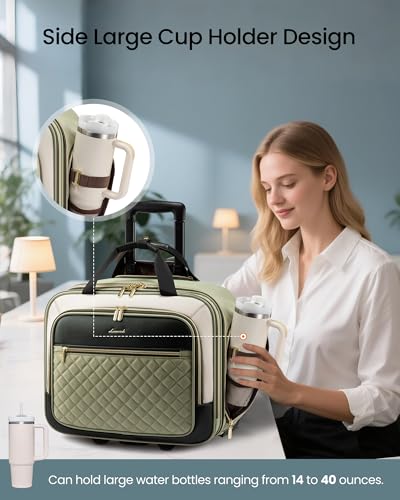 LOVEVOOK Rolling Laptop Bag Women, 17.3 Inch Laptop Briefcase with Wheels for Work Travel Business, Underseat Carry On Luggage Case,Green-Beige - color: Green-Beige