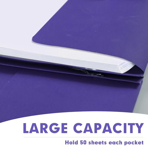Two Pocket Folders, RAZCC 75 Pack Two Pocket Folders with Prongs, 3 Prong Folders Fit Letter Size Paper, Pocket File Folders for School Office Home Business, Purple - color: Purple