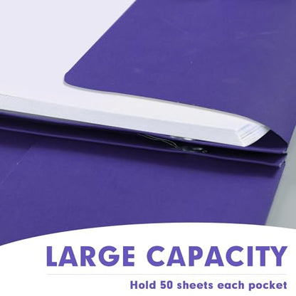 Two Pocket Folders, RAZCC 75 Pack Two Pocket Folders with Prongs, 3 Prong Folders Fit Letter Size Paper, Pocket File Folders for School Office Home Business, Purple - color: Purple