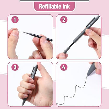 Mr. Pen- Retractable Gel Pens, 12 Pack, Black Ink | Monochrome Elegance Barrel, Fine Point 0.5mm, Fast Dry, Smooth Writing, Cute Pens for Drawing - color: Monochrome Elegance Barrel, Black Ink, size: 12 Pack