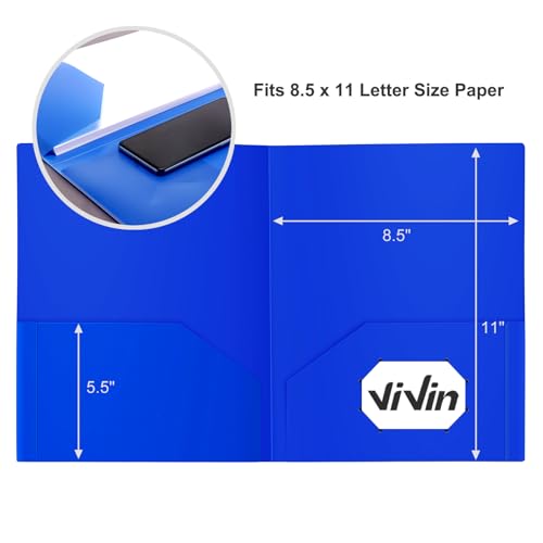 ViVin 60-Pack Heavy Duty 2 Pocket Folders, Plastic File Folders for School, Office and Home (Blue) - color: Blue, size: 60 PACK