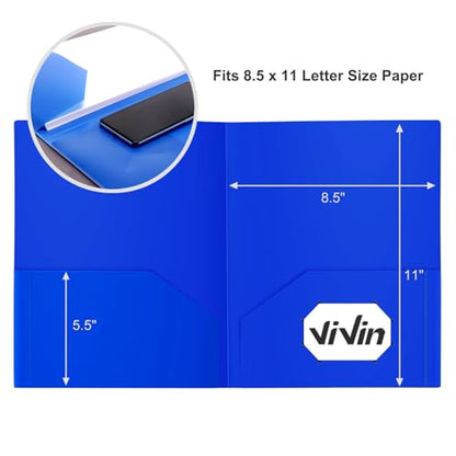 ViVin 60-Pack Heavy Duty 2 Pocket Folders, Plastic File Folders for School, Office and Home (Blue) - color: Blue, size: 60 PACK