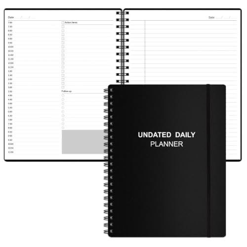 Undated Daily Planner - Undated Planner with Hourly Schedules, Action Items and Follow-up, A4 Daily Organizer Notebook to Increase Productivity, Appointment Book for Time Management, 8.5 × 11 Inch - color: Black