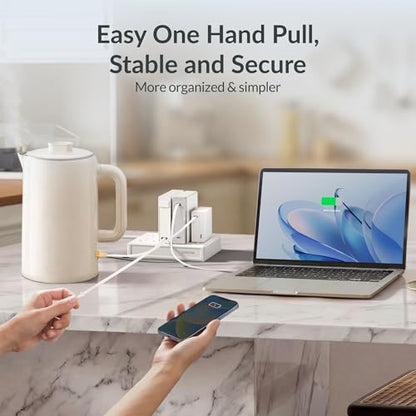 Gitryin Laptop Charging Station, 140W, 2 * 65W, 2 * 40W Retractable Lightning, Micro USB, USB C Chargers, 1 Lightning, 1 Micro USB, 1 USB A, 7 Type C Ports with Cooling Power Strip, 350W Charging Hub