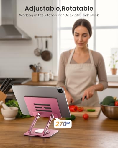 LOXP Metal Tablet Stand, 360 Rotating iPad Stand with Heavy-Duty Base, Tablet Holder Compatible with 4.7-16.9" Device, iPad Pro Air Mini, Kindle, Surface Tablet, Portable Monitors - Pink - color: Pink