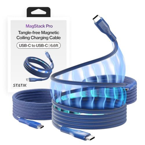 Statik MagStack Pro USB C to USB C Coiling Magnetic Charging Cable,100W | Nylon Braided Tangle-Free Design, Magnetic Coiling, Data Transfer, Compatible with iPhone & Android, 6FT Navy, 3 Pack - color: Navy, size: 6ft (3 Pack), style: USB-C to USB-C