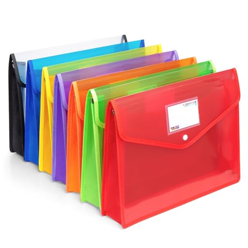 Plastic File Folders, Waterproof Transparent Expandable File Organiser, Portable Large Capacity A4B4 File Wallet for Office Business School (7 Pack) - color: Assorted Color-7 Pack