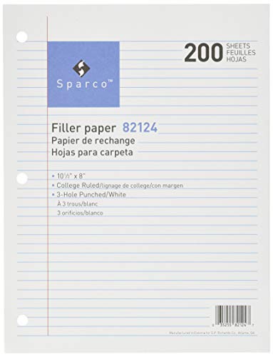 Sparco 82124-Parent Filler Paper, College Ruled, 16lb., 10-1/2 x 8 Inches, 200/Pack, WE
