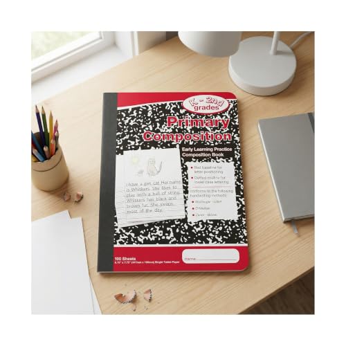 STAPLES 1-Subject Composition Notebooks, 7.5" x 9.75", Primary Ruled, 100 Sheets, Black/Red, 5/Pack - style: 5 Pack
