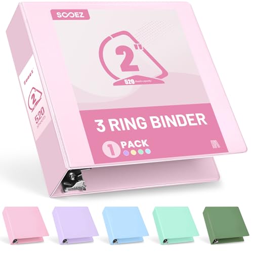 Sooez BinderX Extra Durable 2 Inch 3-Ring Binder, Holds 520 Sheets of 8.5x11 Paper, Customizable View Cover with Inside Pockets, Heavy Duty Binder for School, Pink - color: Pink, size: 2 inch