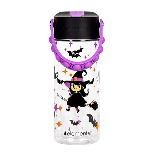 Elemental Water Bottles for Kids - Splash Kids Water Bottle for School with Pop-it Handle - BPA Free Tritan Plastic Water Bottle with Straw Leak Proof when Spout is Closed - Little Witch - 18oz - color: Little Witch