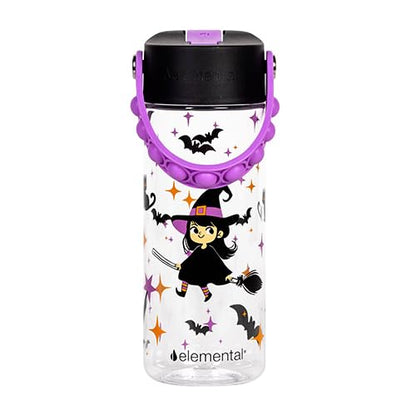 Elemental Water Bottles for Kids - Splash Kids Water Bottle for School with Pop-it Handle - BPA Free Tritan Plastic Water Bottle with Straw Leak Proof when Spout is Closed - Little Witch - 18oz - color: Little Witch