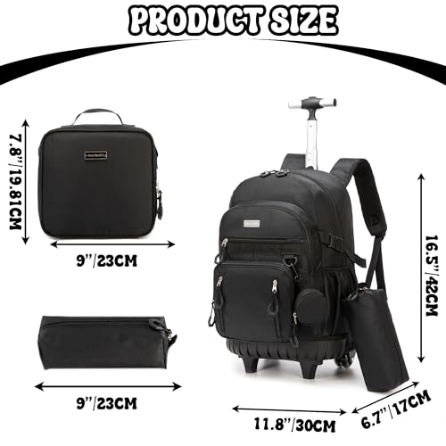Meetbelify Rolling Backpack for Girls Boys Backpacks with Wheels Kids Carry on Luggage for Girls Boys - color: Girl Black
