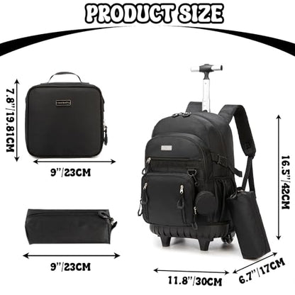 Meetbelify Rolling Backpack for Girls Boys Backpacks with Wheels Kids Carry on Luggage for Girls Boys - color: Girl Black