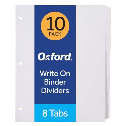 Oxford Binder Dividers for 3 Ring Binders, 10 Pack, 8-Tab Dividers, Write On Tabs, White Paper, 80 Total - size: 8-Tab, 10 Sets