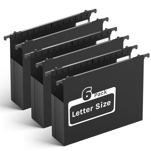 Extra Capacity Hanging File Folders Letter Size,Heavy Duty 2" Expandable Hang Folder with Tabs,6 Pack Plastic File Cabinet Folders,Hanging File Organizer for Bulk Files/Medical Charts - color: Black, style: 6-pack 2in