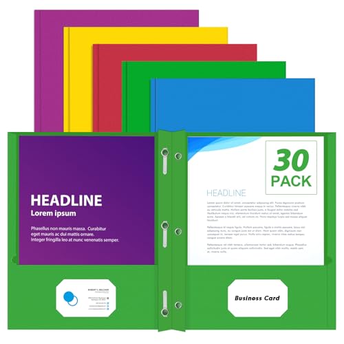 Two Pocket Folders, PANDRI 30 Pack Two Pocket Folders with Prongs, Designed for Office and Classroom, Assorted 5 Colors 2 Pocket 3 Prong Folders - color: Assorted 5 Colors