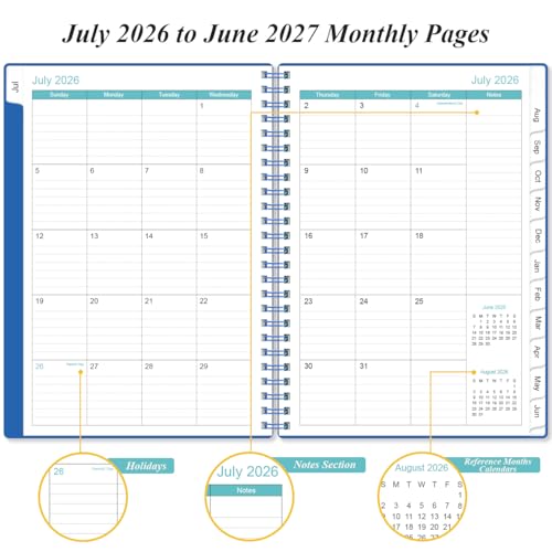 2026-2027 Planner - Planner 2026-2027 from July 2026 - June 2027, Weekly & Monthly Planner Spiral Bound with 12 Monthly Tabs, Inner Pocket, 6.4" x 8.5", Blue - color: Blue, size: 6.4" x 8.5"