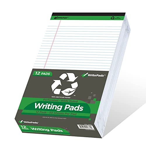 KAISA White Legal Pads Writing Pads 600 Sheets Recycled Paper, 8.5"x14" Wide Ruled Lined Paper Perforated 50 sheets Hard Back Notepads Large Legal Pad Writing Tablet For Office Supplies (White 12pads) - color: White 12pad, size: 8.5x14inch