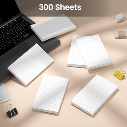300 Count White Index Cards 3x5 Inch - 180gsm Heavyweight Flash Card (50 Sheets Each), Durable & Portable Note Taking for Students, Teachers, Study Flashcards for Office School Supplies - color: 300 Count
