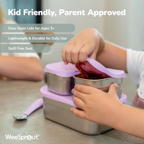 WeeSprout Stainless Steel Lunch Box Set - 750mL & 230mL Food Storage Nested Bento Boxes with Food Grade Silicone Lid - Leak Proof - Freezer Safe (Matte Green) - color: Matte Green