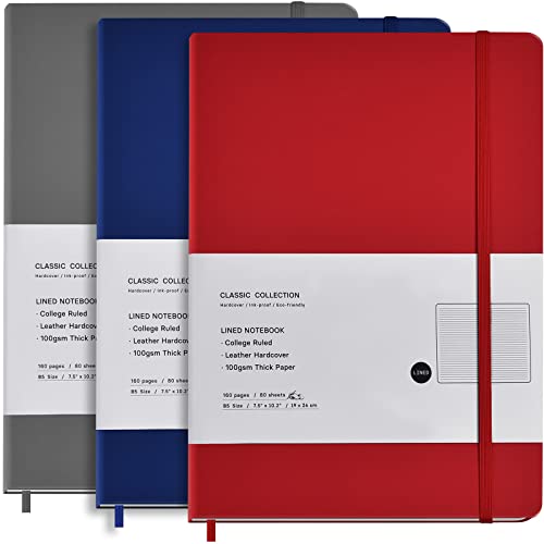 Coopay 3 Pack B5 Journal Notebooks Classic Ruled Notebooks Hardcover Lined Journals for Office Home School Business Writing Note Taking, 10.2 x 7.5 inch, 100GSM Thick Paper, 160 Pages (Gray/Blue/Red) - color: Gray/Blue/Red