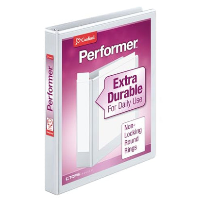 Cardinal 3 Ring Binder, 5/8 Inch Performer ClearVue Binder, Round Rings, 125-Sheet Capacity, Customizable ClearVue Covers, PVC-Free, White (67124) - color: White, size: 5/8-Inch