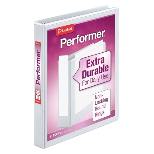 Cardinal 3 Ring Binder, 5/8 Inch Performer ClearVue Binder, Round Rings, 125-Sheet Capacity, Customizable ClearVue Covers, PVC-Free, White (67124) - color: White, size: 5/8-Inch