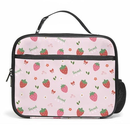 WOBAGMEN Strawberry Lunch Box for Kids, Cute Insulated Lunch Bag for Boys Girls,Waterproof Lunch Box with Water Bottle Holder for Teens Adults Picnic Travel Back to School (Pink Strawberry Bow) - color: Pink Strawberry Bow