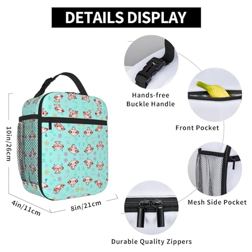 The Axolotl Kawaii Leakproof Lunch Bag Large Capacity Lunchbox Insulated Reusable Lunch Tote Bags Cooler Lunch Container For Work/Office/Picnic/Travel - color: The Axolotl Kawaii