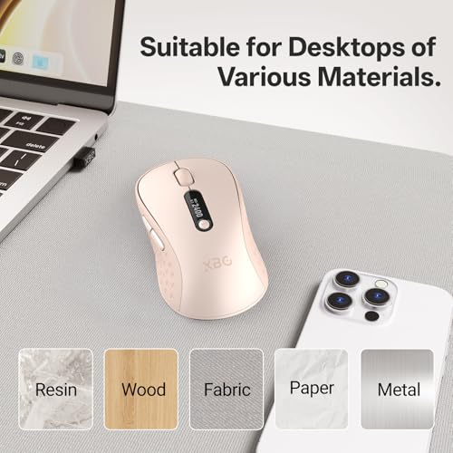 XBG B15pro Wireless Bluetooth Mouse, Bluetooth 5.0/4.0 & 2.4G Tri-Mode, Type-C Rechargeable with LED Screen Display, Ergonomic Silent Click for Laptop/PC/Tablet, Multi-Device & Office Use-Pink - style: B15 Pro-Pink