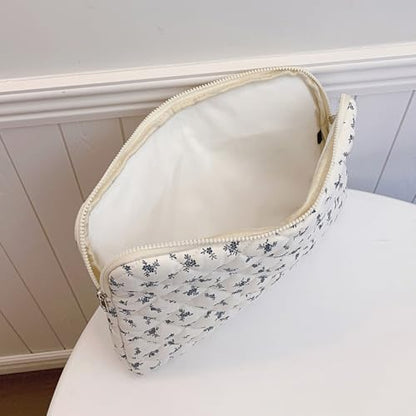 14 inch Maple Leaf Soft Pad Tablet Bag Embroidery Puffy Protective Case Shockproof Cute Quilted Laptop Sleeve Commute Work Study Bag - color: Blue Leaf