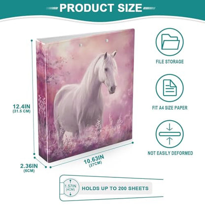 Becautiful Horse Pattern 3 Ring Binder 1.5 inch Binders Three Ring Binders with Clipboard Hold 200 Sheets for Office Supplies - color: Becautiful White Horse Pattern