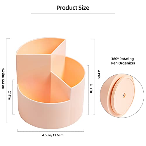 Desk Pencil Pen Holder, 3 Slots 360-Degree Spinning Organizers, Desktop Storage Stationery Supplies, Cute Cup Pot for Office, School, Art Supply, Kids - Pink - color: Pink
